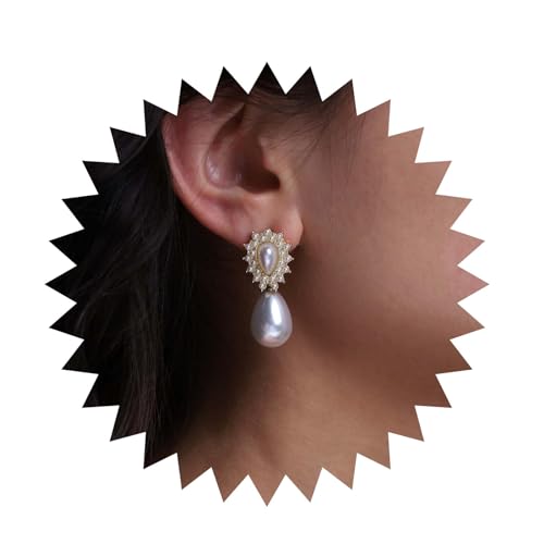 Inilbran Boho Ovale Perlenohrringe Vintage Perlenohrringe Goldperlen Tropfenohrringe Wassertropfen Perlen-Ohrringe Brautschmuck Für Frauen Und Mädchen von Inilbran