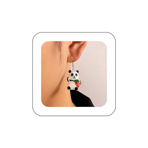 Inilbran Boho Panda Ohrringe Vintage Erdbeer Panda Ohrringe Weiß 3d Panda Haken Ohrringe Tier Panda Tropfen Ohrringe Schmuck Für Frauen Und Mädchen von Inilbran