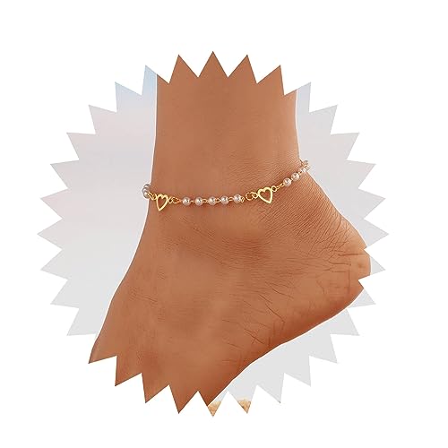 Inilbran Boho Perle Knöchel Armband Gold Perle Perle Fußkettchen Armband Vintage Liebe Herz Fußkettchen Minimalistische Hohlen Herz Fußkettchen Fußkette Schmuck Für Frauen Und Mädchen von Inilbran