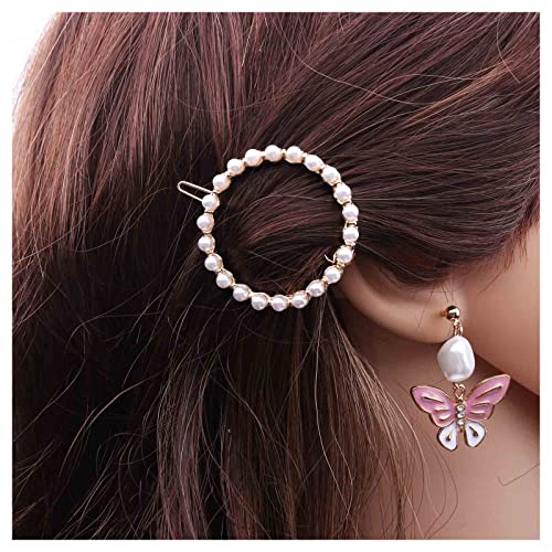 Inilbran Boho Perle Kreis Haarspange Vintage Hohlkreis Haarspange Clip Kreis Perle Haarnadel Clip Minimalistisches Geometrisches Kopfclip Zubehör für Frauen und Mädchen Kopfschmuck von Inilbran