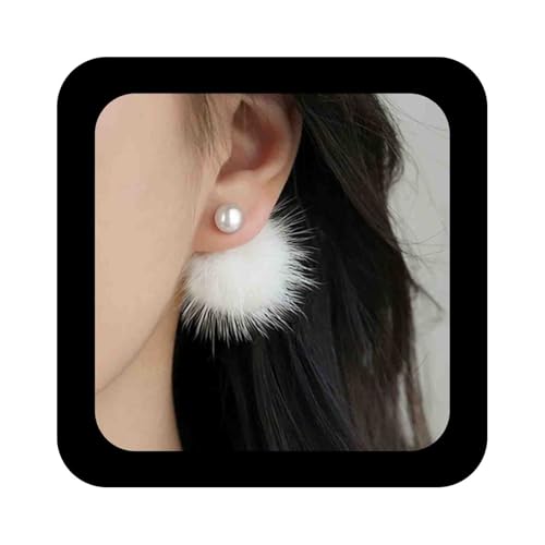 Inilbran Boho Perle Ohr Jacke Bolzen Weiß Flauschige Ohrringe Vintage Perle Vorne Zurück Ohrringe Flauschigen Pelz Ball Ohrstecker Für Frauen von Inilbran