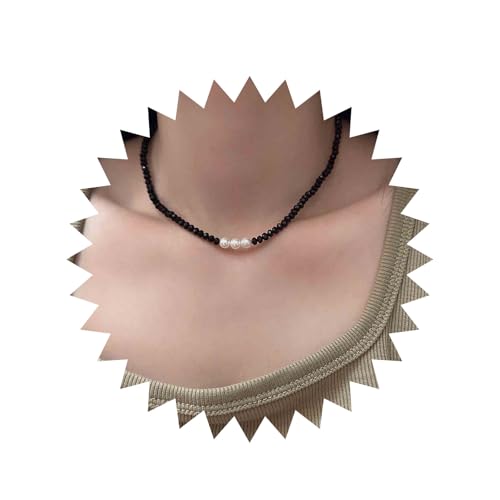 Inilbran Boho Perle Perlen Choker Halskette Vintage Schwarz Kristall Choker Schwarz Cz Perlen Halskette Einstellbar Unregelmäßig Perlenschmuck Für Frauen von Inilbran