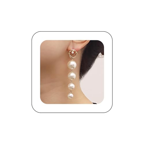 Inilbran Boho Perle Tropfen Ohrringe Lange Quaste Perle Ohrringe Gold Kreis Perle Ohrstecker Ohrringe Große Perle Kette Ohrringe Schmuck Für Frauen Und Mädchen von Inilbran