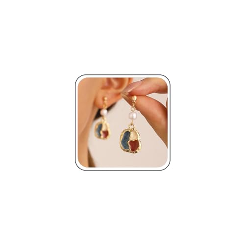 Inilbran Boho Perle Tropfen Ohrringe Regenbogen Emaille Ohrringe Gold Perle Baumeln Ohrringe Bunt Unregelmäßig Emaille Aussage Ohrringe Schmuck Für Frauen Und Mädchen von Inilbran