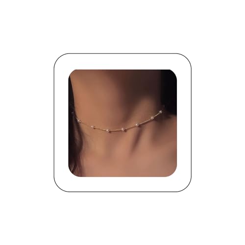 Inilbran Boho Perlen Choker Halskette Gold Perle Halskette Kette Vintage Perle Schlüsselbein Halskette Gold Perle Kette Halskette Schmuck Für Frauen Und Mädchen von Inilbran