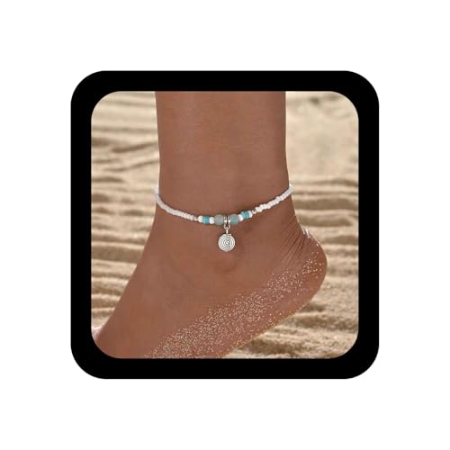 Inilbran Boho Perlen Knöchel Armband Vintage Spirale Münze Baumeln Knöchel Kette Weiß Reis Perlen Armband Acryl Perle Fuß Kette Schmuck Für Frauen von Inilbran