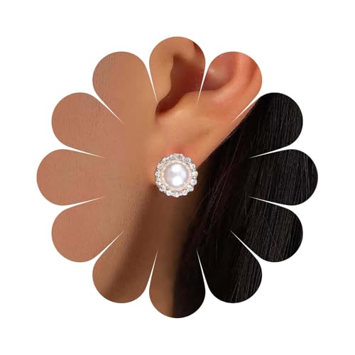 Inilbran Boho Perlen Ohrringe Gold Kristall Kreis Perle Ohrstecker Ohrringe Funkelnde Cz Kreis Ohrringe Geometrische Cz Halo Kreis Ohrringe Gold Strass Perlen Ohrringe Schmuck Für Frauen Und Mädchen von Inilbran