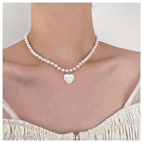 Inilbran Boho Perlenkette Choker Halskette Vintage Perle Herz Halskette Choker Weißes Harz Herz Anhänger Halskette Minimalistische Station Perlenkette Schmuck Für Frauen Und Mädchen von Inilbran