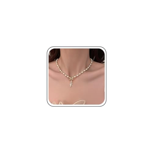 Inilbran Boho Perlenkette Halskette Choker Vintage Kristall Bogen Halskette Choker Gold Nachahmung Perlenkette Halskette Funkelnde Cz Gepflastert Bogen Halskette Schmuck Für Frauen Und Mädchen von Inilbran