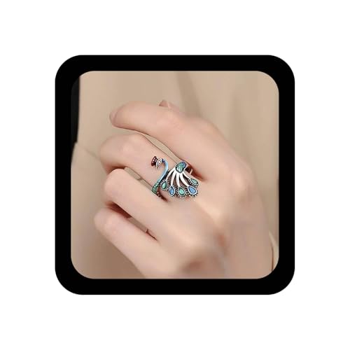 Inilbran Boho Pfau Fingerring Vintage Phönix Wunder Vogel Ring Blau Pfau Wickeln Offene Ringe Vogel Einstellbar Stapeln Ringe Schmuck Für Frauen von Inilbran