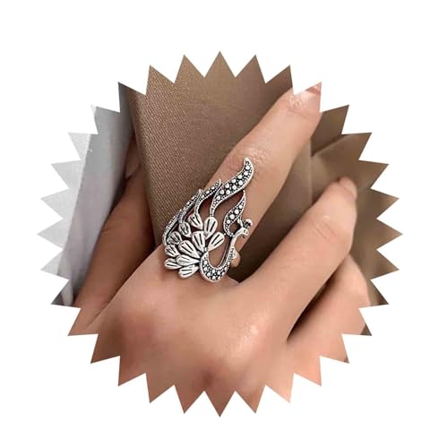 Inilbran Boho Pfau Vogel Ringe Vintage Silber Pfau Offene Ringe Ethnischen Phönix Wunder Vogel Ringe Gothic Einstellbar Stapeln Ringe Schmuck Für Frauen Und Mädchen von Inilbran