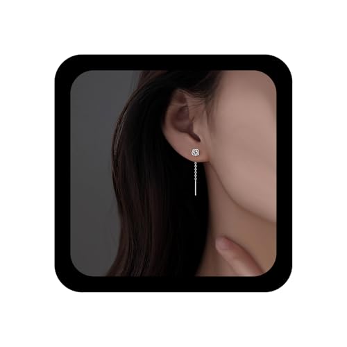 Inilbran Boho Quastenketten -Threader -Ohrringe Vintage Blumen -Threader -Ohrringe Langer Zug durch Bolzen Blumenquastenkette Dangle Stud für Frauen(Silber) von Inilbran