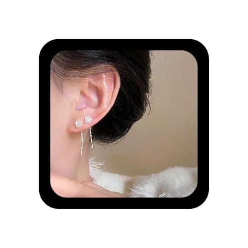 Inilbran Boho Rose Einfädler Kette Ohrringe Vintage Rose Einfädler Ohrringe Silber Durchziehen Ohrring Blume Quaste Kette Baumeln Ohrring Acryl Floral Ohrstecker Für Frauen (Silber) von Inilbran