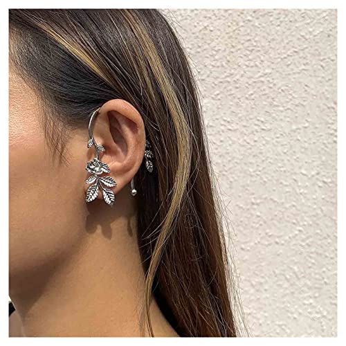 Inilbran Boho Rose Flower Cuff Ohrringe Flower Ear Cuff Wrap Ohrringe Silver Ear Wrap Ohrring Flower Knorpel Ohrringe Nicht durchbohrte Ohrringe Schmuck für Frauen und Mädchen von Inilbran