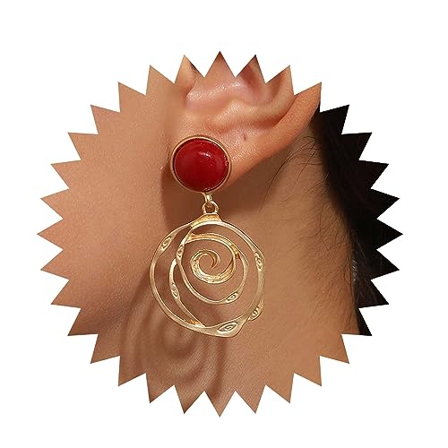 Inilbran Boho Rote Cabochon Ohrringe Vintage Hohlen Kreis Baumeln Ohrringe Gold Spirale Kreis Tropfen Ohrringe Personalisierte Natürliche Edelstein Ohrringe Schmuck Für Frauen Und Mädchen von Inilbran