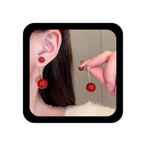 Inilbran Boho Rote Perle Ohr Jacken Ohrringe Perlen Kette Quaste Ohrringe Rote Perle Tropfen Ohrring Vintage Perlen Vorne Zurück Ohrring Für Frauen von Inilbran