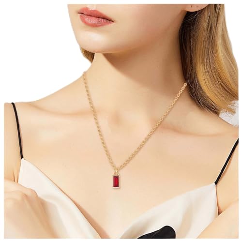 Inilbran Boho Rubin Anhänger Halskette Vintage Rot Quadrat Choker Halskette Rot Edelstein Kette Halskette Gold Geometrie Rot Kristall Halskette Schmuck Für Frauen Und Mädchen von Inilbran