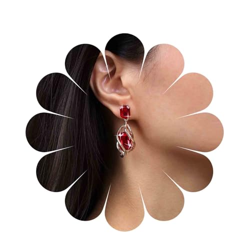 Inilbran Boho Rubin Kristall Ohrringe Vintage Rubin Edelstein Ohrringe Rot Erstellt Rubin Tropfen Ohrringe Geometrische Rubin Edelstein Baumeln Ohrringe Schmuck Für Frauen Und Mädchen von Inilbran