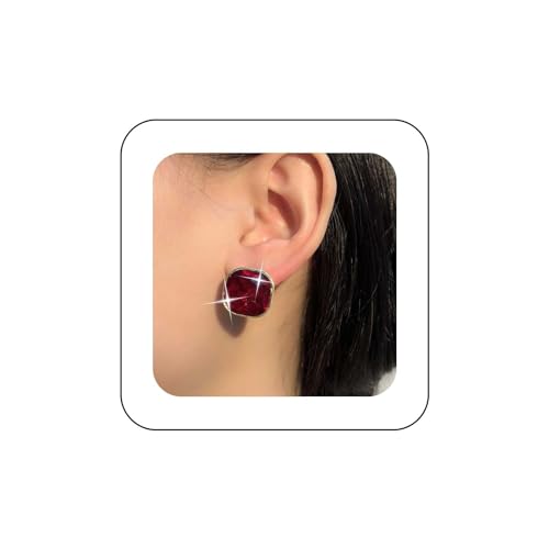 Inilbran Boho Rubinrote Quadratische Ohrringe Vintage Rote Kristall Ohrringe Roter Kristall Edelstein Ohrstecker Rubin Geometrische Quadratische Ohrringe Schmuck Für Frauen Und Mädchen von Inilbran