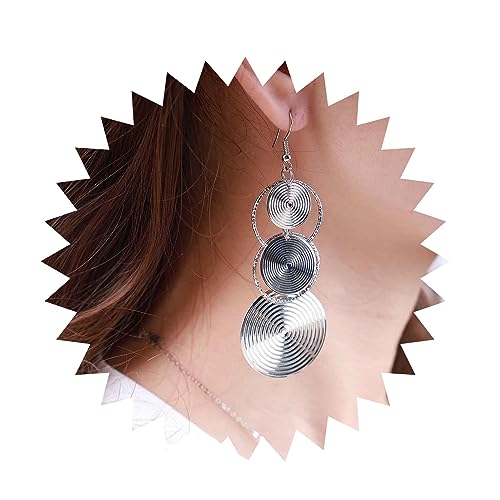 Inilbran Boho Runde Baumeln Tropfen Ohrringe Vintage Spirale Geschnitzt Ohrringe Geometrischen Erklärung Ohrringe Silber Kreis Dreifach Lange Ohrringe Ethnischen Schmuck Für Frauen Und Mädchen von Inilbran