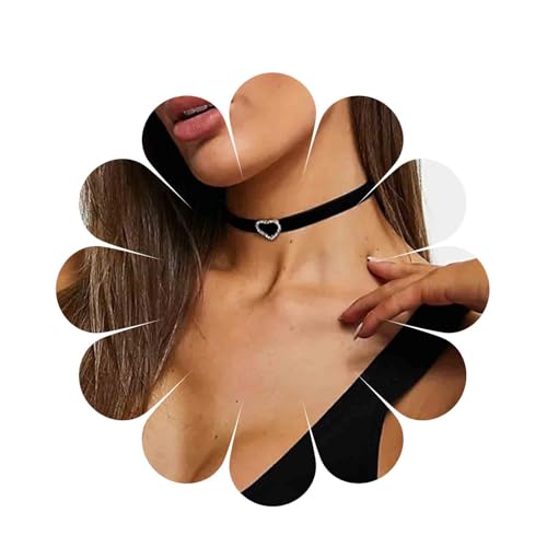 Inilbran Boho Samt Choker Halskette Schwarz Samtband Halskette Choker Gothic Samt Wildleder Halskette Vintage Kristall Herz Halskette Schmuck Für Frauen Und Mädchen von Inilbran