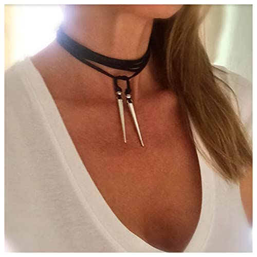 Inilbran Boho Samt Choker Halskette Schwarz Wickeln Samt Halskette Choker Gothic Lange Leder Wickeln Halskette Silber Quaste Bar Anhänger Halskette Schmuck Für Frauen Und Mädchen von Inilbran