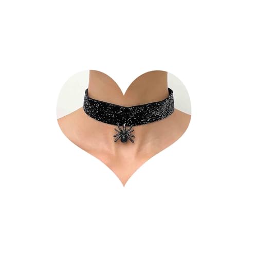 Inilbran Boho Samt Spinne Choker Halskette Vintage Satin Band Spinne Halskette Schwarz Wildleder Spinne Anhänger Halskette Punk Band Kragen Halskette Schmuck Für Frauen Und Mädchen von Inilbran