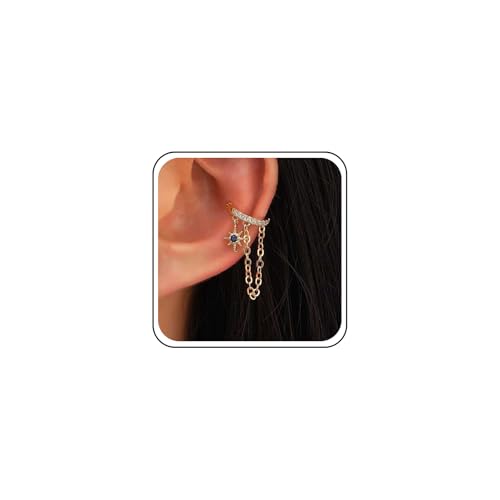 Inilbran Boho Saphir Stern Ohr Manschette Ohrringe Vintage Kristall Manschette Kette Ohrringe Cz Quaste Knorpel Clip Ohrringe Gold Starburst Clip Manschette Ohrringe Schmuck Für Frauen Und Mädchen von Inilbran
