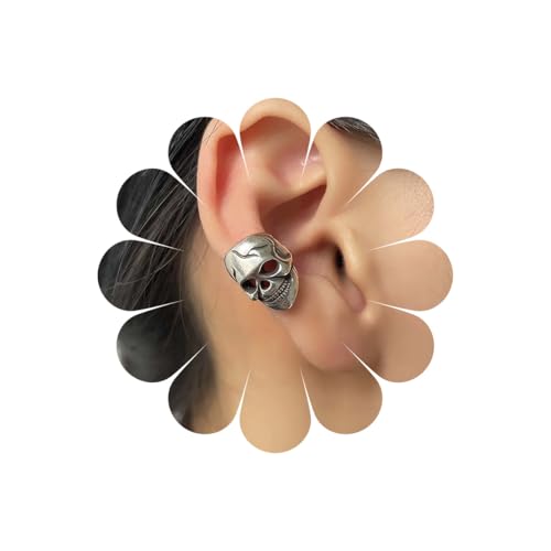 Inilbran Boho Schädel Ohrmanschette Ohrringe Vintage Skelett Schädel Wrap Hoop Ohrringe Silber Skelett Knochen Knorpel Manschette Ohrringe Punk Schädel Kein Piercing Clip Ohrringe Schmuck Für Frauen von Inilbran