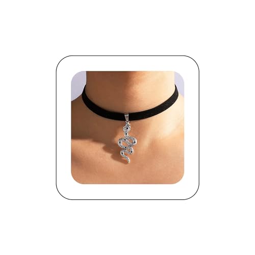 Inilbran Boho Schlange Samt Choker Halskette Silber Schlange Halskette Choker Gothic Schwarzes Band Halskette Punk Schlange Halskette Kettenschmuck Für Frauen Und Mädchen von Inilbran