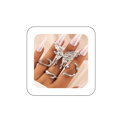 Inilbran Boho Schmetterling Fingerringe Vintage Schmetterling Wickeln Offene Ringe Silber Schmetterling Offene Knöchel Ringe Punk Einstellbar Stapeln Ringe Schmuck Für Frauen Und Mädchen von Inilbran