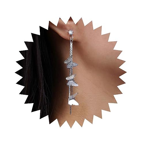 Inilbran Boho Schmetterling Quaste Kette Baumeln Ohrringe Lange Quaste Schmetterling Ohrringe Vintage Schmetterling Tropfen Ohrringe Silber Schmetterling Ohrstecker Schmuck Für Frauen Und Mädchen von Inilbran
