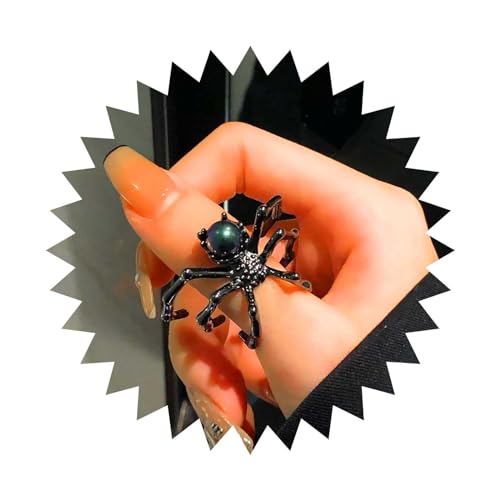 Inilbran Boho Schwarze Spinne Fingerring Vintage Mondstein Spinne Wickeln Offener Ring Schwarze Spinne Offener Knöchel Ring Punk Einstellbar Stapeln Ring Schmuck Für Frauen Und Mädchen von Inilbran