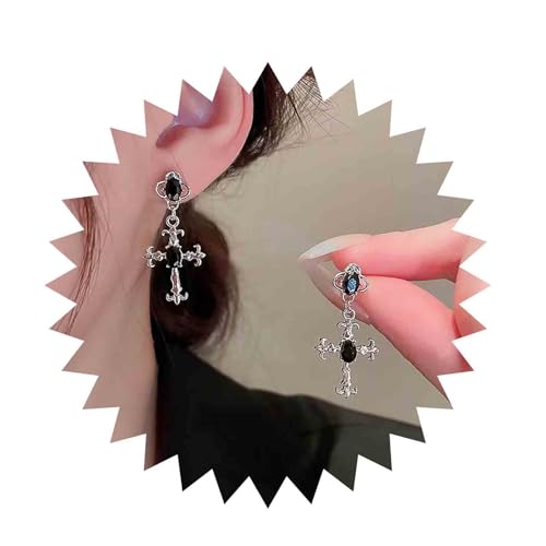 Inilbran Boho Schwarzes Kreuz Tropfen Ohrstecker Vintage Onyx Kreuz Baumeln Ohrringe Silber Stern Kreuz Ohrringe Gothic Schwarz Edelstein Ohrringe Religiöse Christliche Ohrringe Schmuck Für Frauen von Inilbran
