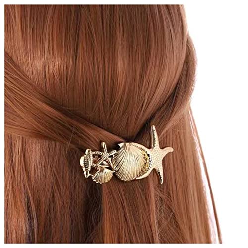 Inilbran Boho Seestern Haarspange Barrettes Vintage Muschel Haarspangen Metall Seestern Barrette Kopf Clips Ozean Muschel Muschel Haar Pin Clip Kopfbedeckung Französisch Haarschmuck Für Frauen (Gold) von Inilbran