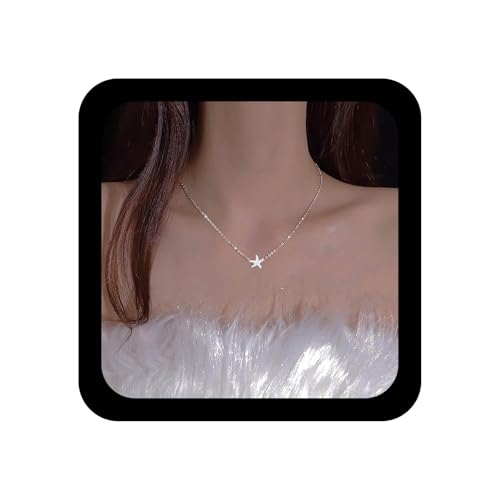 Inilbran Boho Seestern Halskette Choker Vintage Seestern Anhänger Halskette Winzigen Ozean Meer Sterne Halsketten Ozean Strand Thema Halsketten Kette Für Frauen (Silber) von Inilbran
