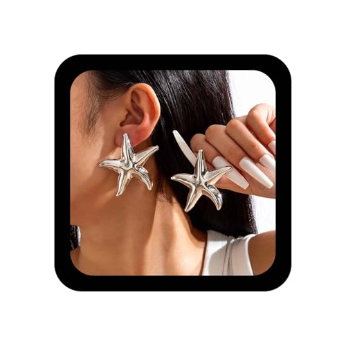 Inilbran Boho Seestern Ohrringe Große Seestern Baumeln Ohrringe Metall Große Sterne Aussage Ohrring Sommer Strand Ozean Sie Ohrring Für Frauen (Silber) von Inilbran