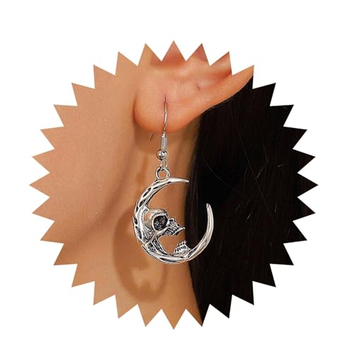 Inilbran Boho Skelett Mond Baumeln Ohrringe Vintage Mond Schädel Ohrringe Silber Halbmond Knochen Ohrringe Gothic Skelett Mond Statement Ohrringe Schmuck Für Frauen Und Mädchen von Inilbran