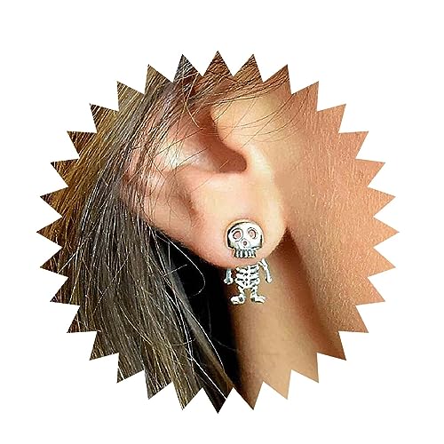 Inilbran Boho Skelett Schädel Ohr Jacke Ohrringe Vintage Skelett Knochen Ohrringe Gothic Silber Schädel Gesicht Ohrringe Personalisierte Menschliche Skelett Aussage Ohrringe Schmuck Für Frauen von Inilbran