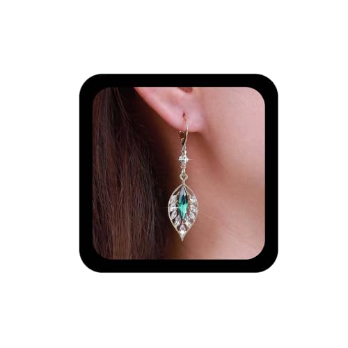 Inilbran Boho Smaragd Kristall Blatt Tropfen Ohrringe Grün Smaragd Blatt Ohrringe Vintage Kristall Blatt Baumeln Ohrringe Bling Smaragd Cz Blatt Reif Ohrringe Schmuck Für Frauen Und Mädchen von Inilbran