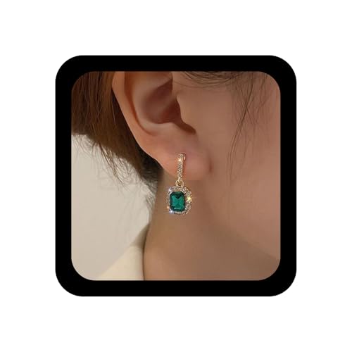 Inilbran Boho Smaragd Kristall Ohrringe Grüner Smaragd Quadratische Tropfen Ohrringe Vintage Smaragd Edelstein Baumeln Ohrringe Glänzend Kristall Cz Grün Ohrringe Schmuck Für Frauen Und Mädchen von Inilbran