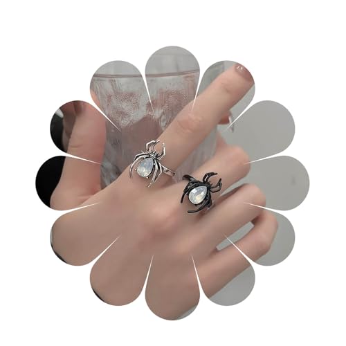 Inilbran Boho Spinne Edelstein Ringe Vintage Spinne Offene Ringe Punk Schwarze Spinne Edelstein Ringe Gothic Spinne Einstellbar Stapeln Ringe Schmuck Für Frauen Und Mädchen von Inilbran