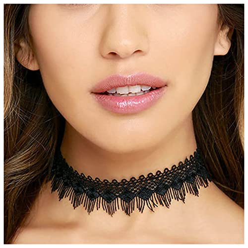 Inilbran Boho Spitze Choker Halskette Schwarze Spitze Choker Gothic Spitze Halsband Halskette Vintage Spitze Fransen Schlüsselbein Halskette Schmuck für Frauen und Mädchen von Inilbran