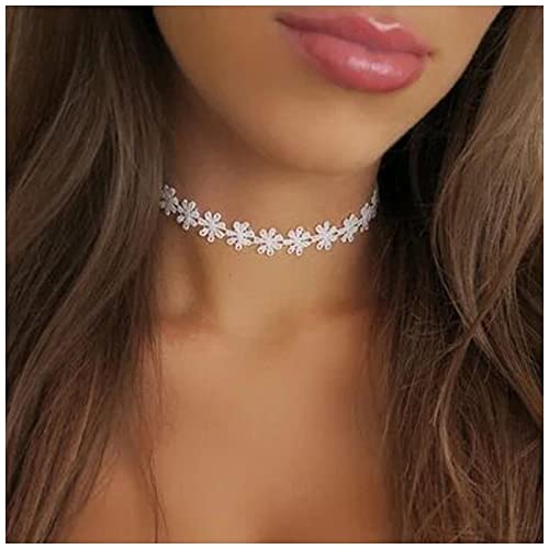 Inilbran Boho Spitze Choker Halskette Weiße Spitze Halskette Choker Vintage Spitze Blume Halskette Gothic Spitze Schlüsselbein Halskette Schmuck für Frauen und Mädchen von Inilbran