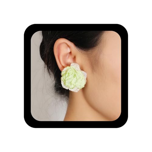 Inilbran Boho Stoff Blume Ohrringe Vintage Große Blume Ohrringe Chiffon Floral Ohrring Spitze Floral Erklärung Ohrring Für Frauen (grün) von Inilbran