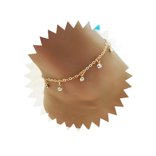 Inilbran Boho Strass Anhänger Fußkettchen Armband Kristall Perlen Tropfen Knöchel Armband Vintage Strass Fransen Kette Fußkettchen Gold Cz Quaste Fußkettchen Schmuck Für Frauen Und Mädchen von Inilbran