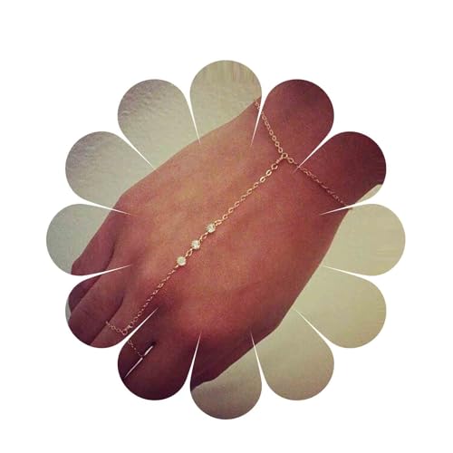 Inilbran Boho Strass Finger Ring Armbänder Vintage Cz Ring Handgelenk Armband Gold Sklave Armband Kristall Hand Kette Armband Für Frauen Und Mädchen von Inilbran