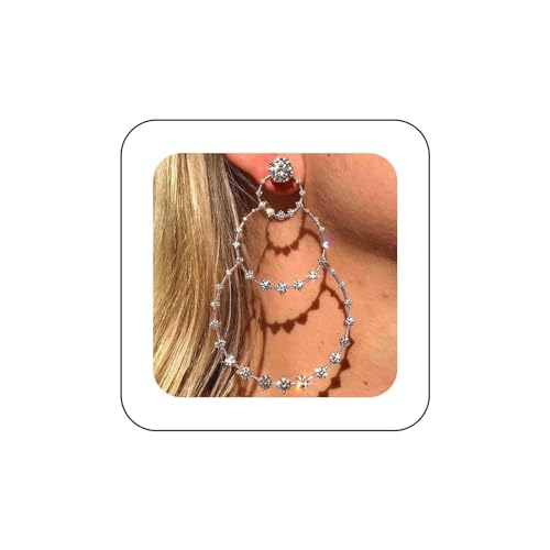 Inilbran Boho Strass Kreis Ohrringe Silber Kristall Kreis Baumeln Ohrringe Große Kristall Cz Kreis Tropfen Reif Ohrringe Vintage Strass Kreis Übertrieben Ohrringe Schmuck Für Frauen Und Mädchen von Inilbran