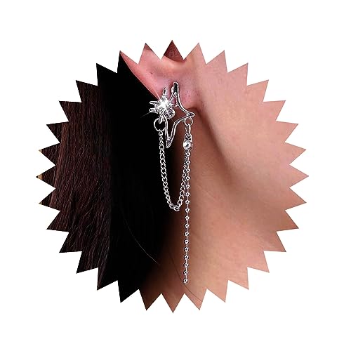 Inilbran Boho Strass Nordstern Ohrringe Lange Quaste Kette Ohrringe Vintage Kristall Nordstern Ohrringe Silber Quaste Kette Tropfen Ohrringe Bling Cz Stern Ohrringe Schmuck Für Frauen Und Mädchen von Inilbran