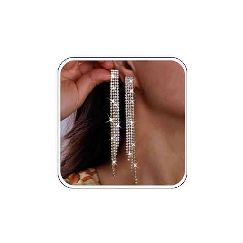 Inilbran Boho Strass Ohrringe Gold - Lange CZ Kette Kristall Tropfen Vintage Quasten Baumeln Schmuck Für Frauen Und Mädchen von Inilbran